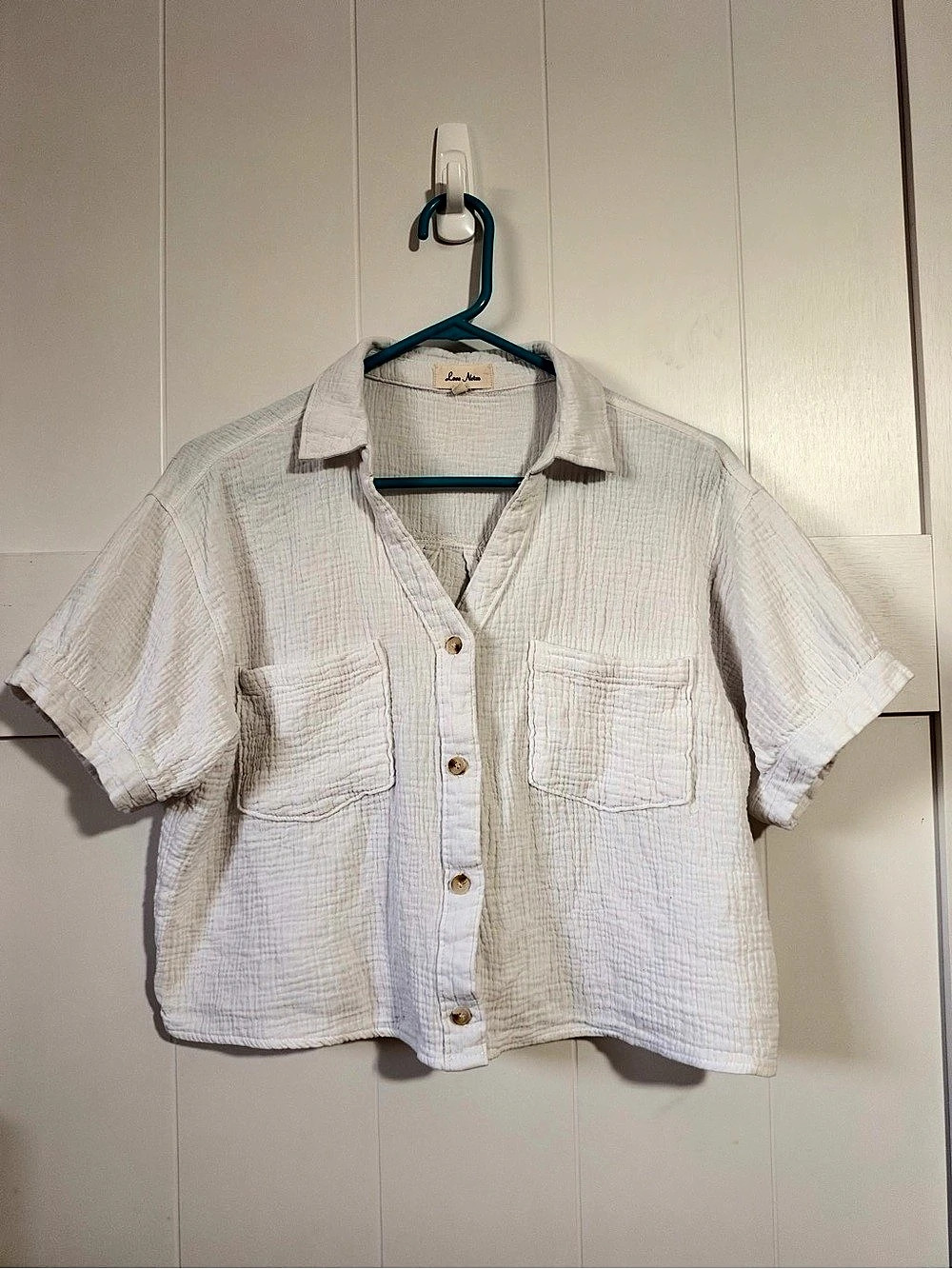 Love Notes Cotton Gauze Button Down Shirt Size Large
